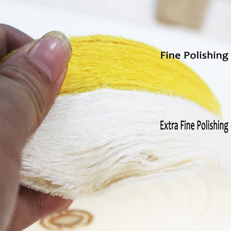 JUNLIXN 2 Pcs Extra Thick 8 Inch Cotton Buffing Wheel 5/8 Inch Arbor Hole Abrasive Cotton Buffing Polishing Wheel for Bench Grinder, Table Grinder (Yellow & White) - Image 4